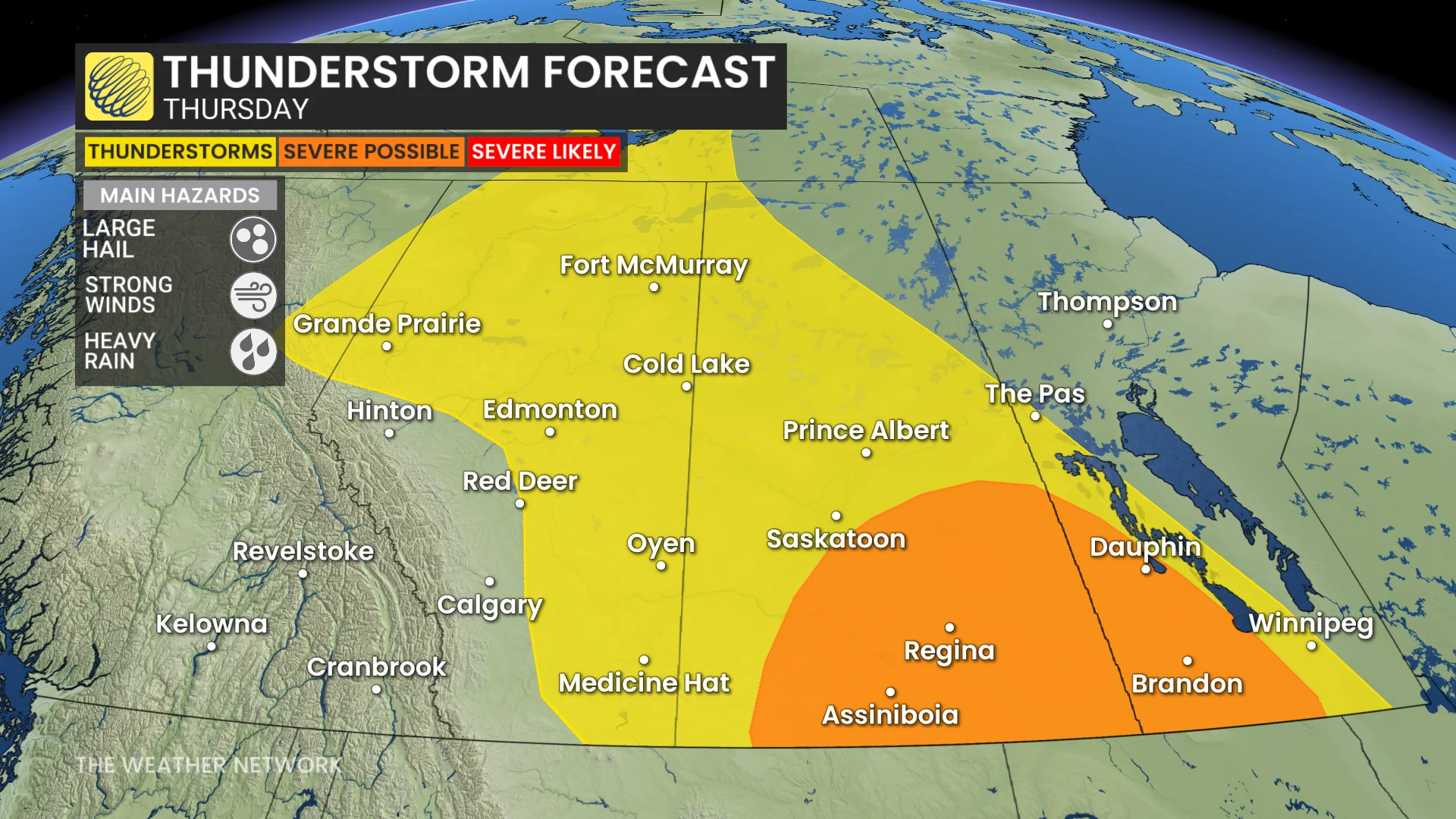 Prairies storm risk map Thursday