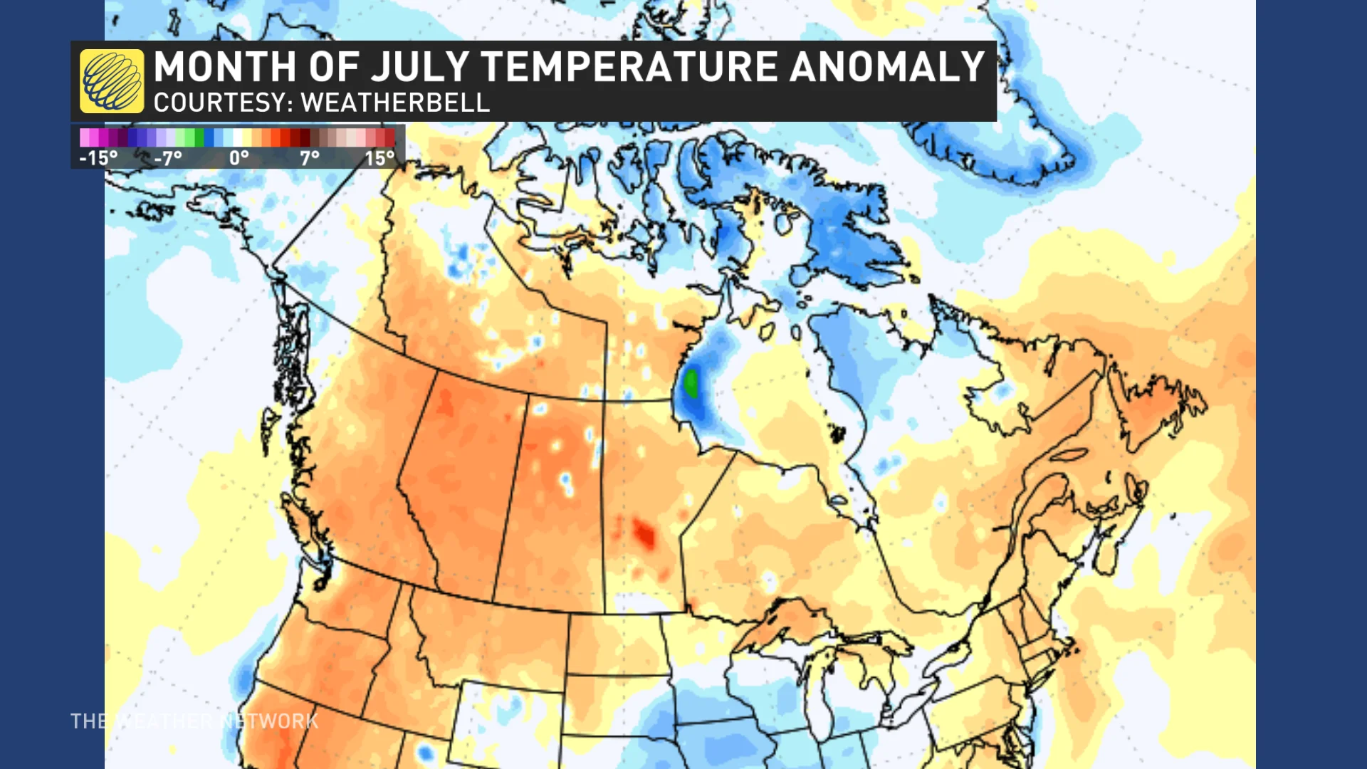 WeatherBELL: July 2024 Monthly Temperature Anomaly 