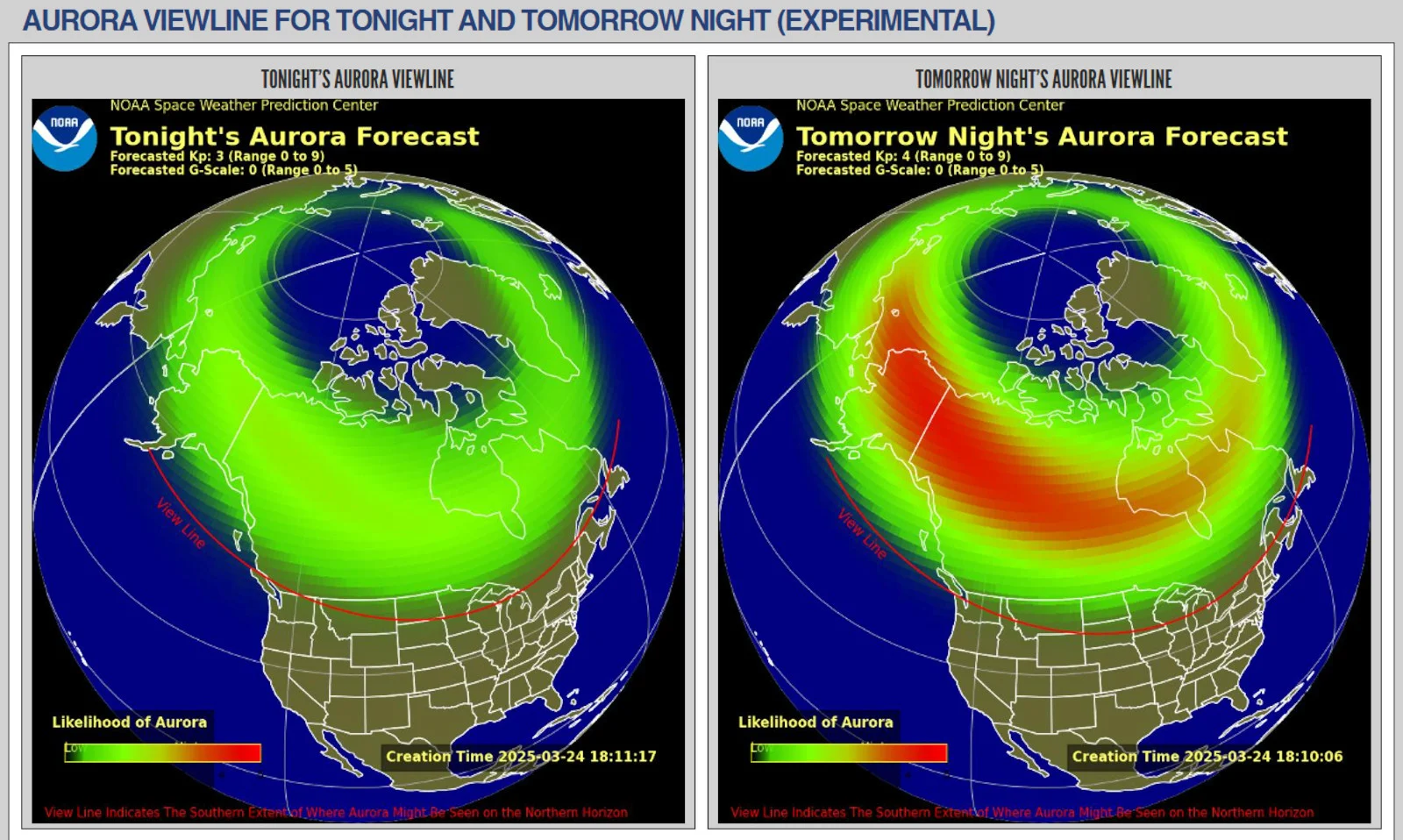 Aurora Viewline - March 24 25 2025 - NOAA SWPC