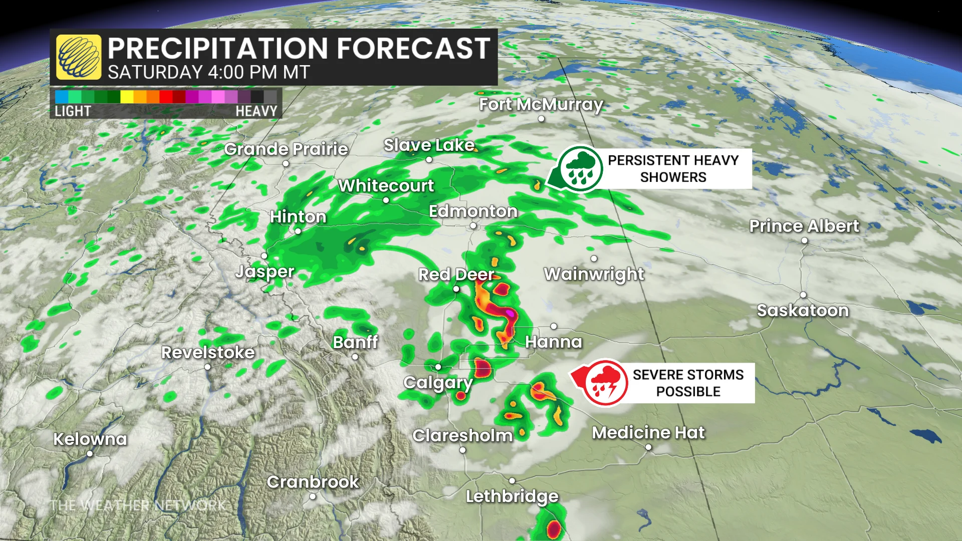 Alberta precipitation timing Saturday afternoon