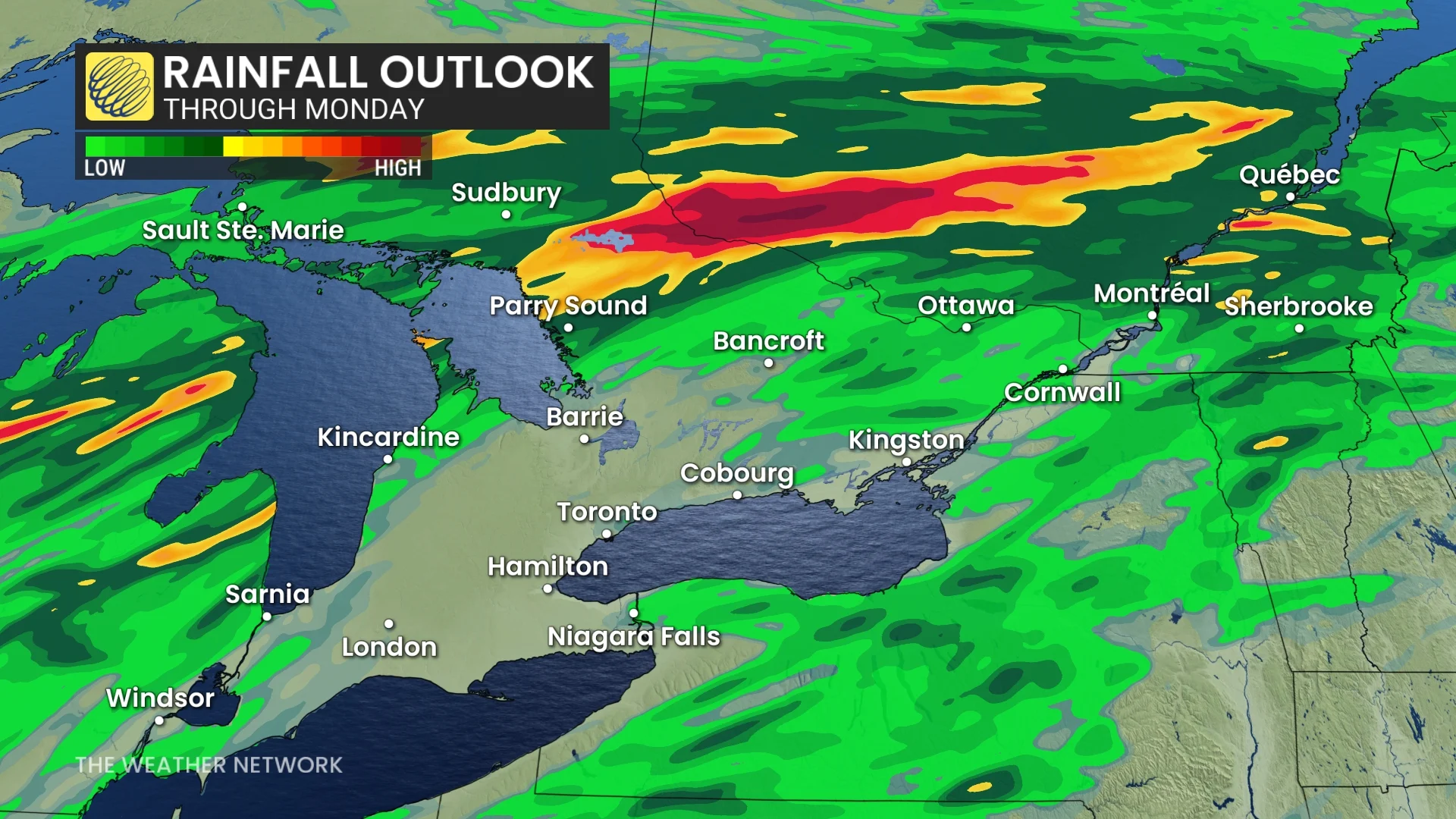 Ontario and Quebec rainfall outlook through Monday