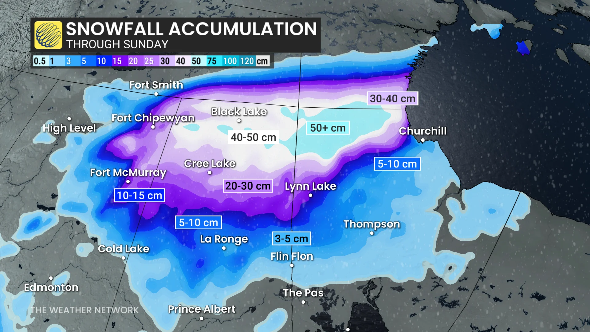 Prairies snowfall through Sunday