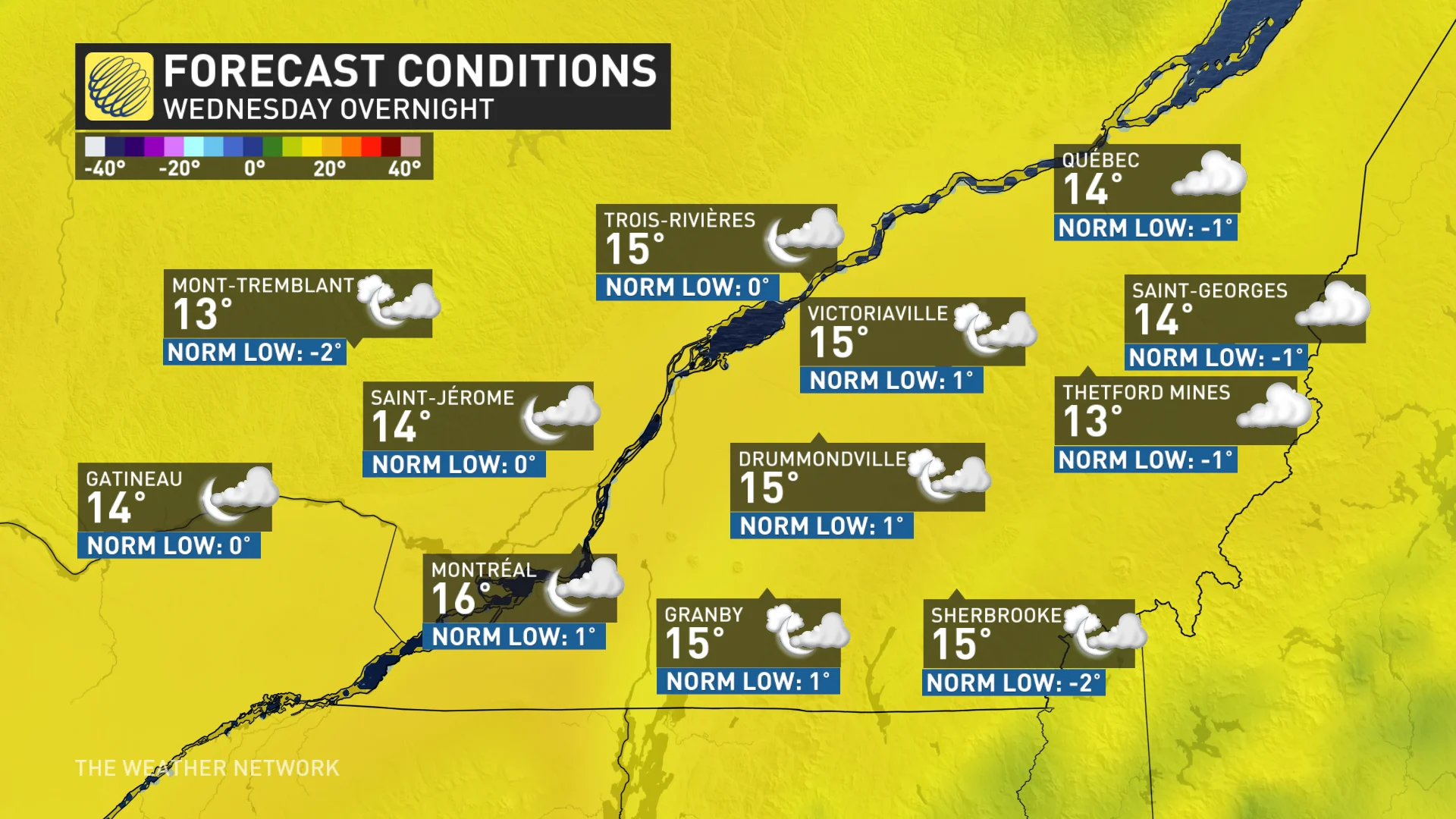 Wednesday night temperatures and conditions Quebec