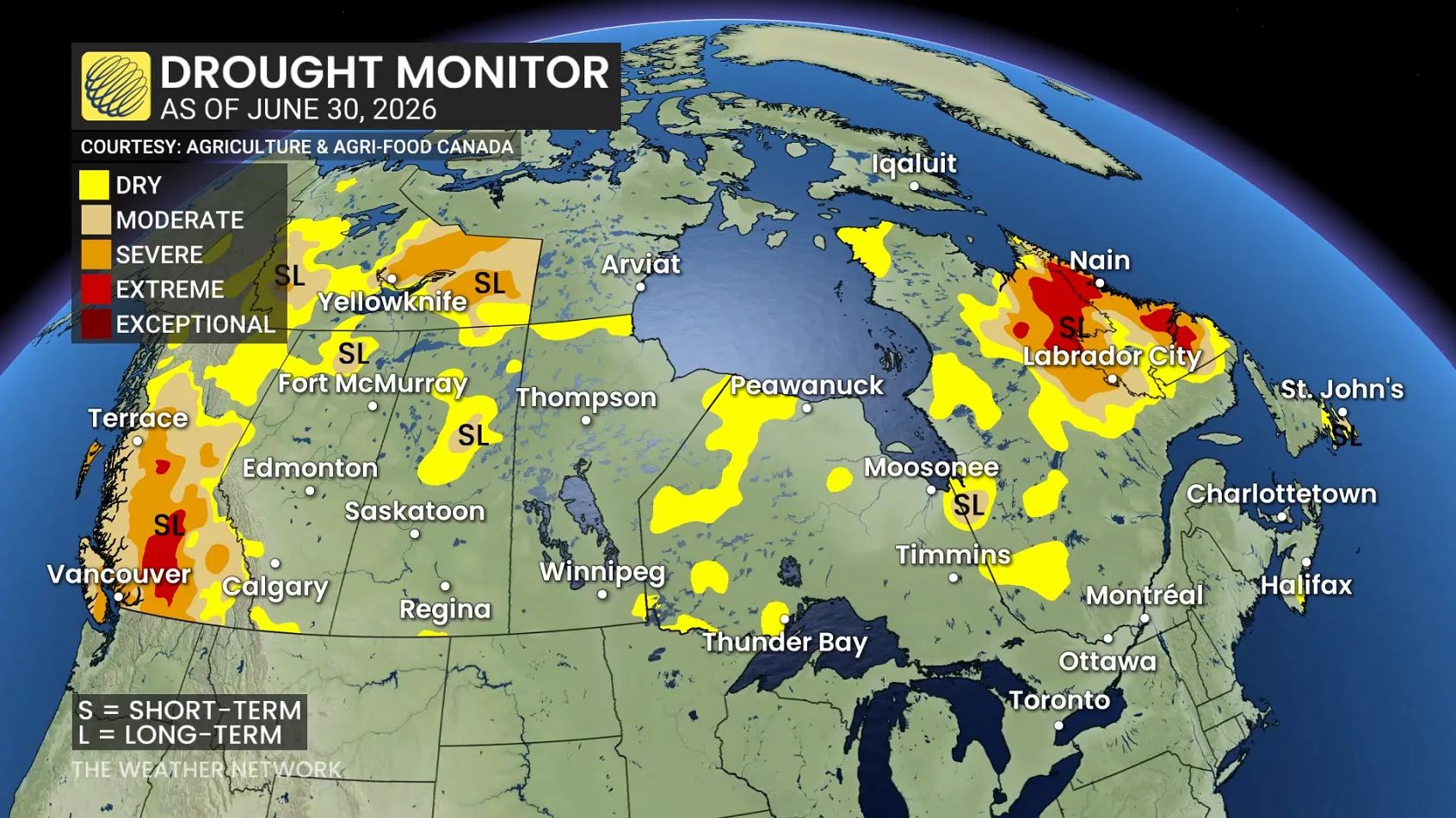 Canada drought conditions as of June 30, 2026