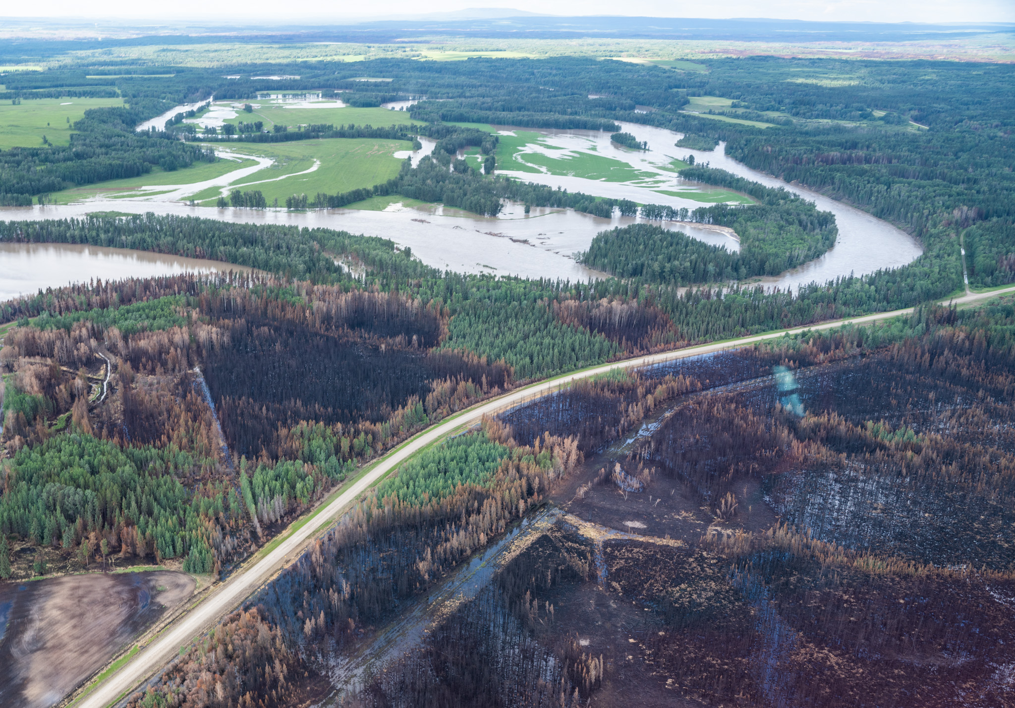 McLeod River flooding with burned forest. June 20-21, 2023 (Kyle Brittain)