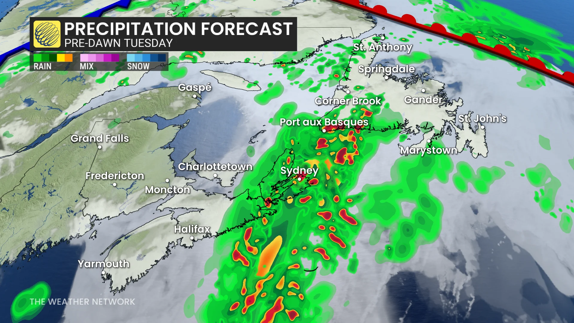 Atlantic Canada forecast storms predawn Tuesday - Aug. 24, 2026