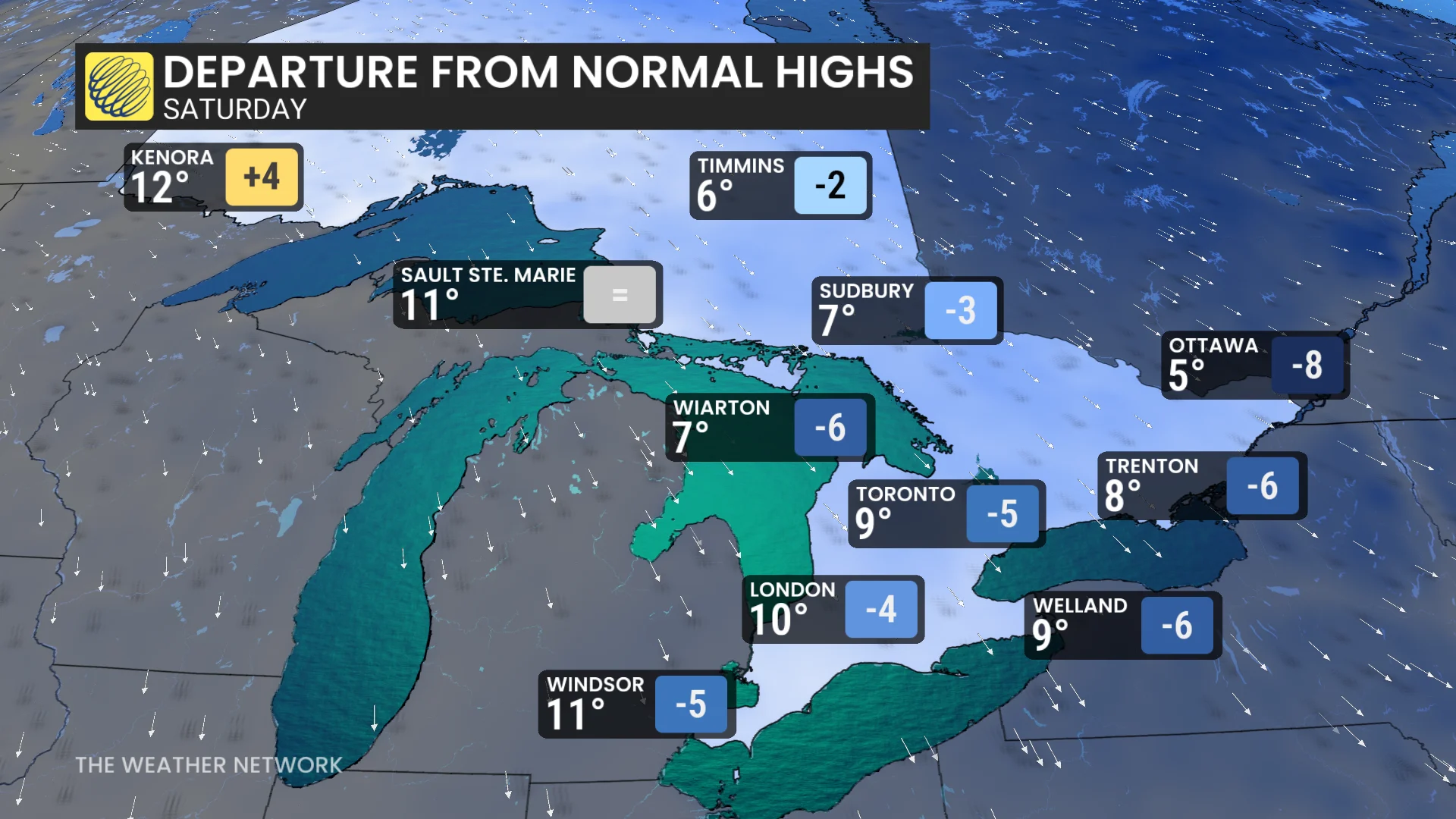 Saturday Departure from Normal Highs