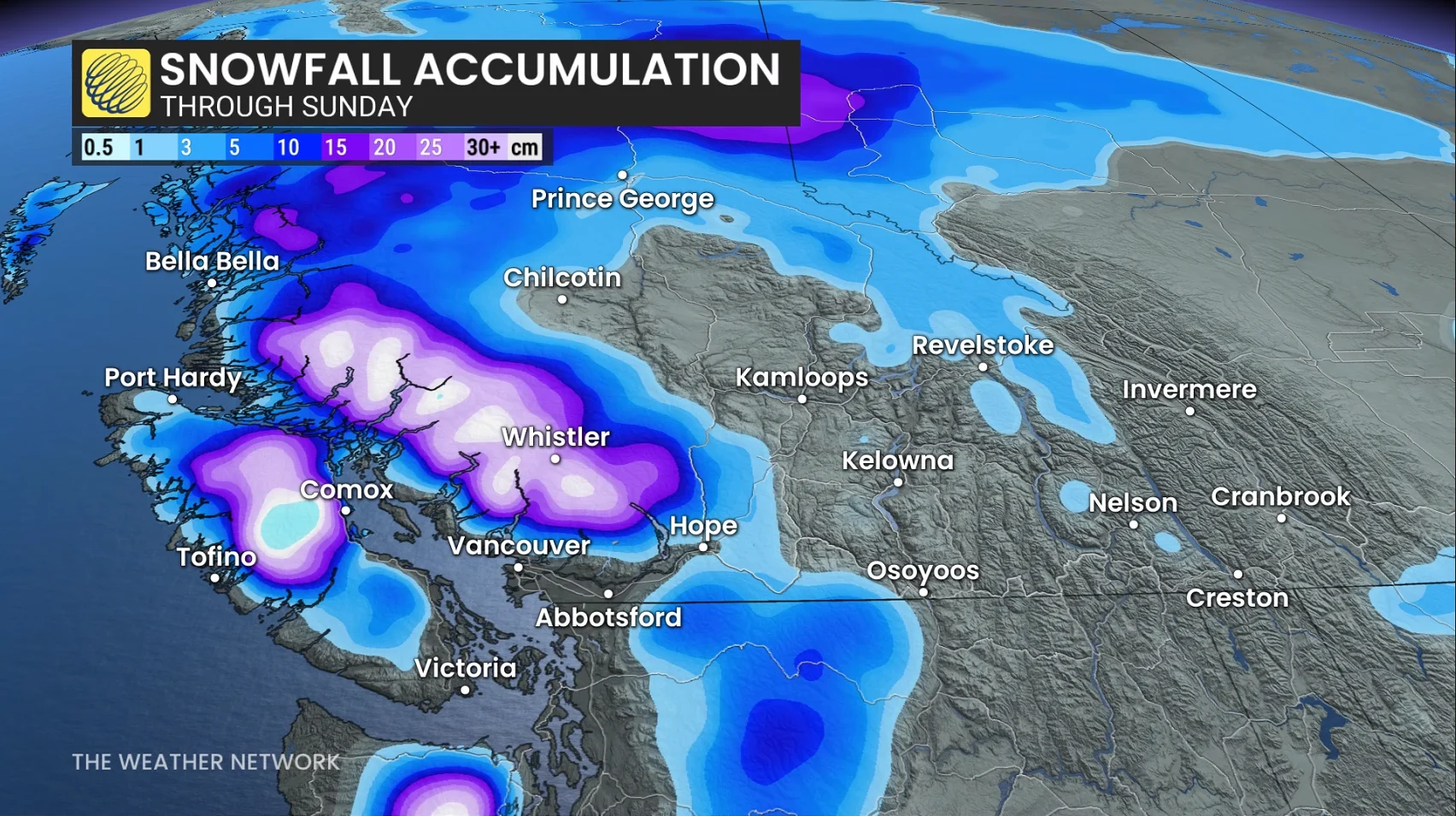 B.C. snow through Sunday