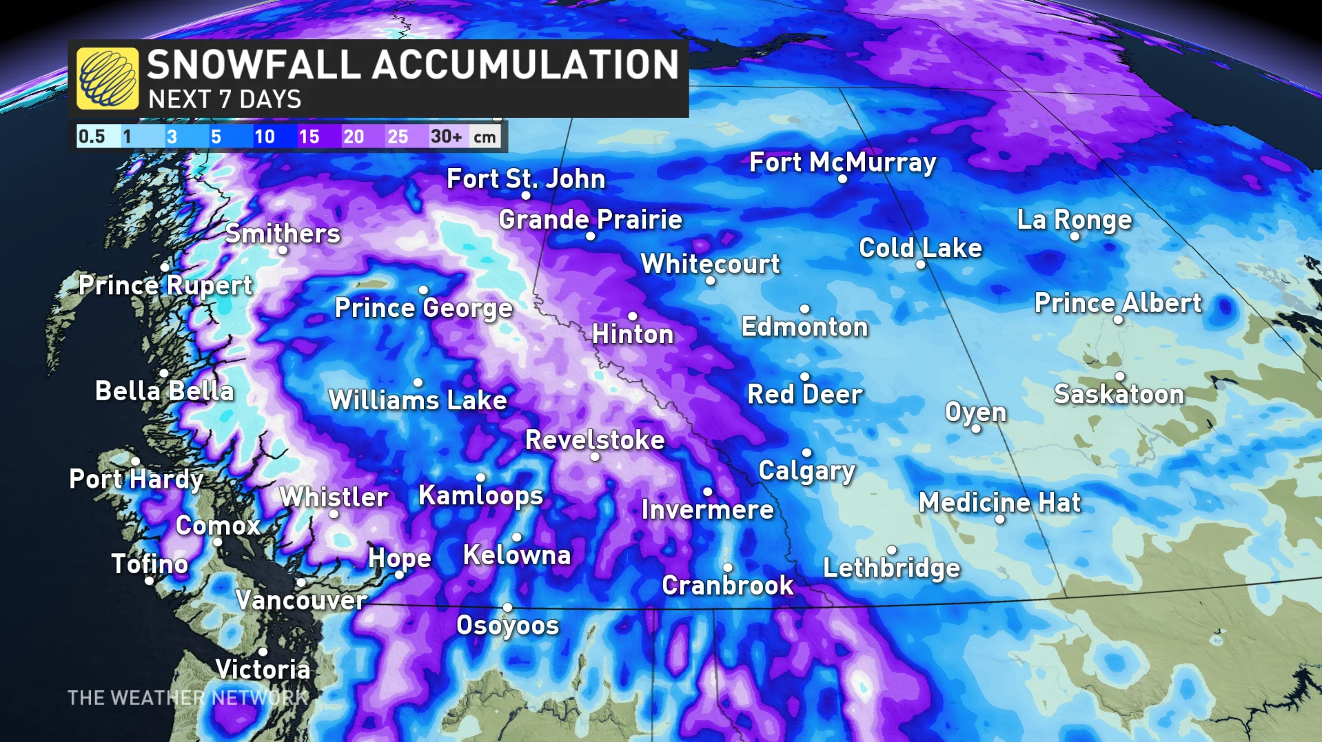 B.C. snowfall projections next seven days_Oct. 28