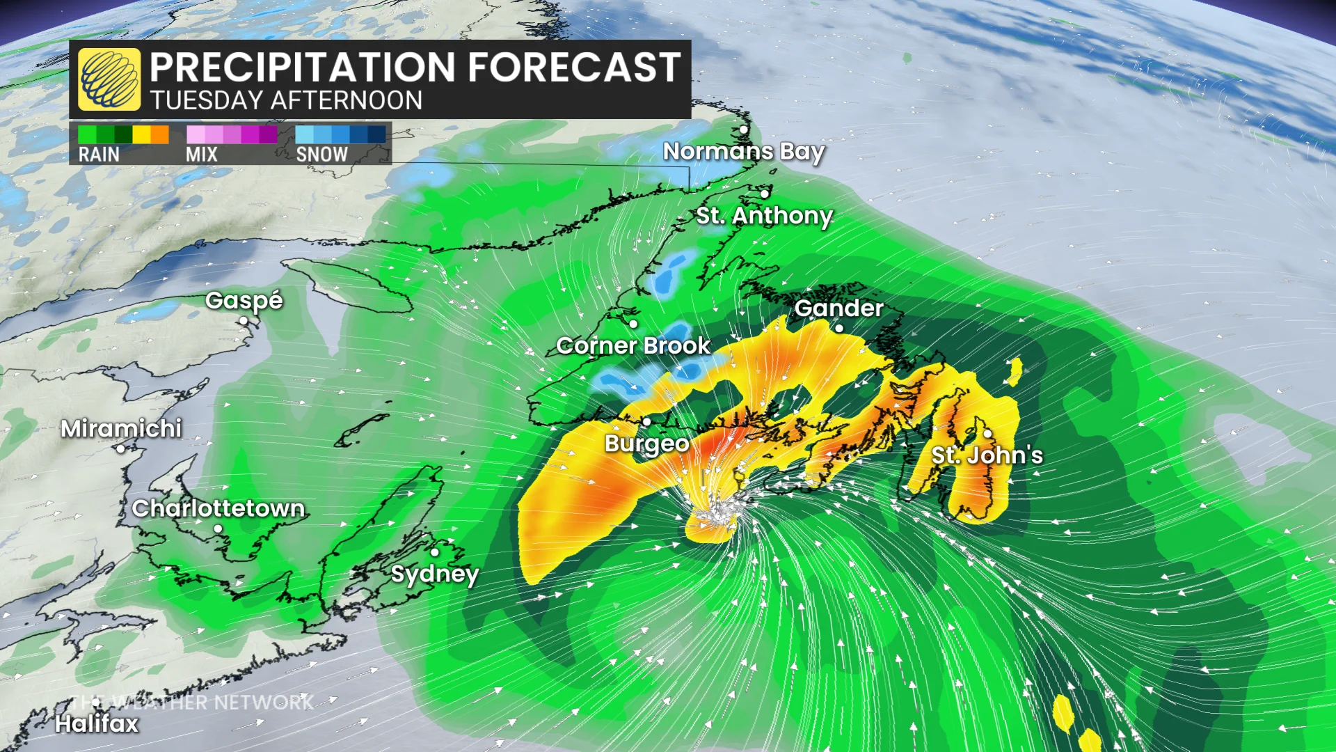 Baron - Atlantic Canada precipitation Tuesday afternoon - Nov3
