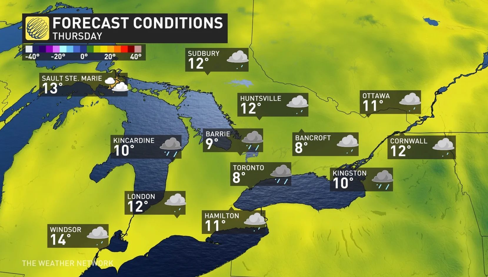 Ontario Thursday temperatures and forecast conditions