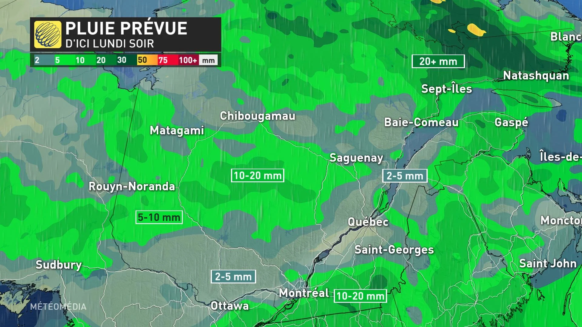 Pluie prévue d'ici lundi soir