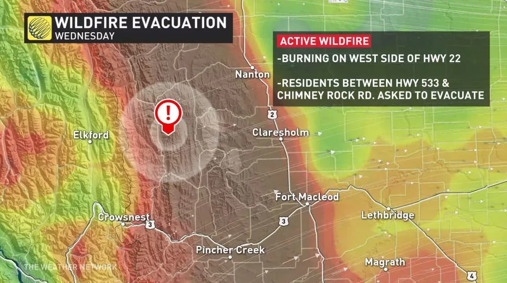 Wildfire prompts emergency alert, evacuations in southern Alberta
