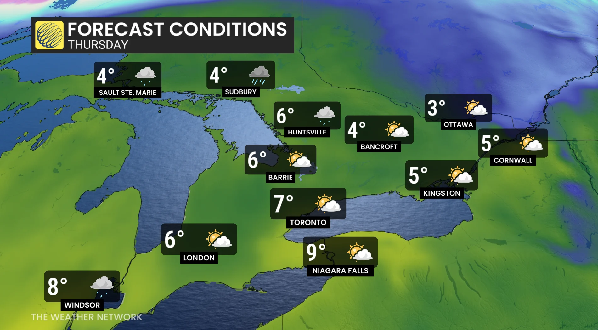 Baron - southern Ontario Thursday temperatures - Dec 17