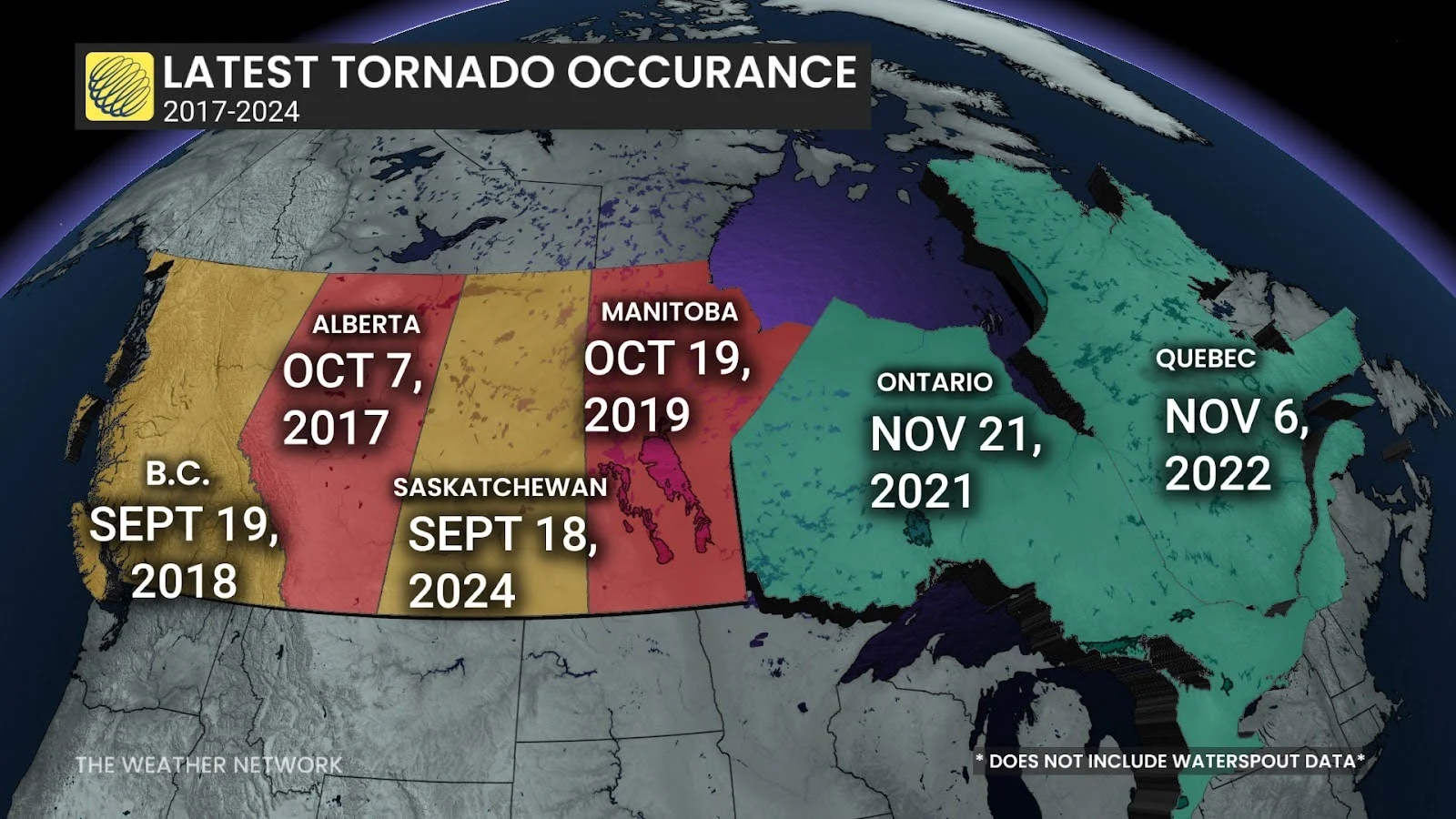 Latest tornado occurrence 2017-2024