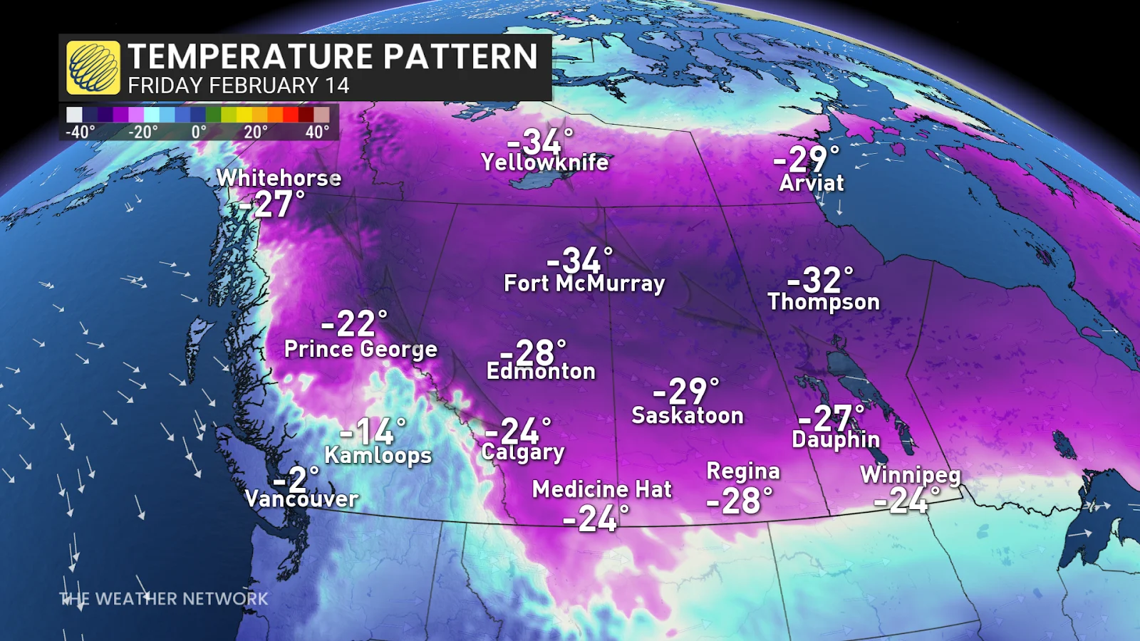 Western Canada Friday temperature forecast - Feb. 10, 2025