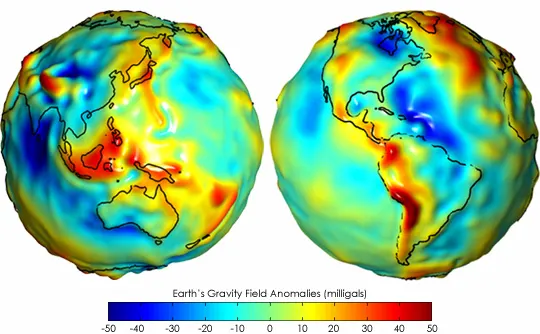 Gravity anomalies on Earth NASA GRACE