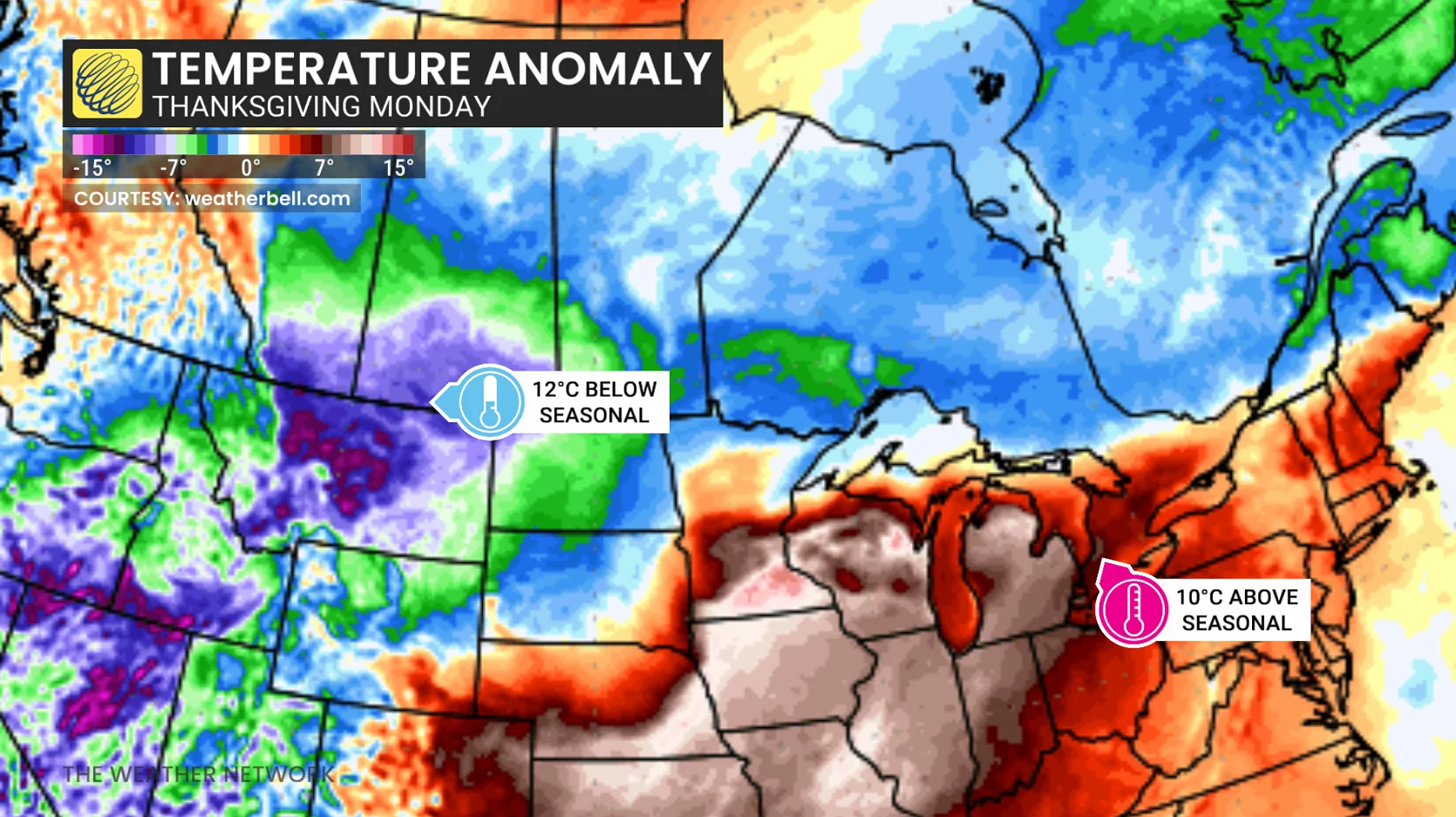 Thanksgiving Monday temperature anomaly