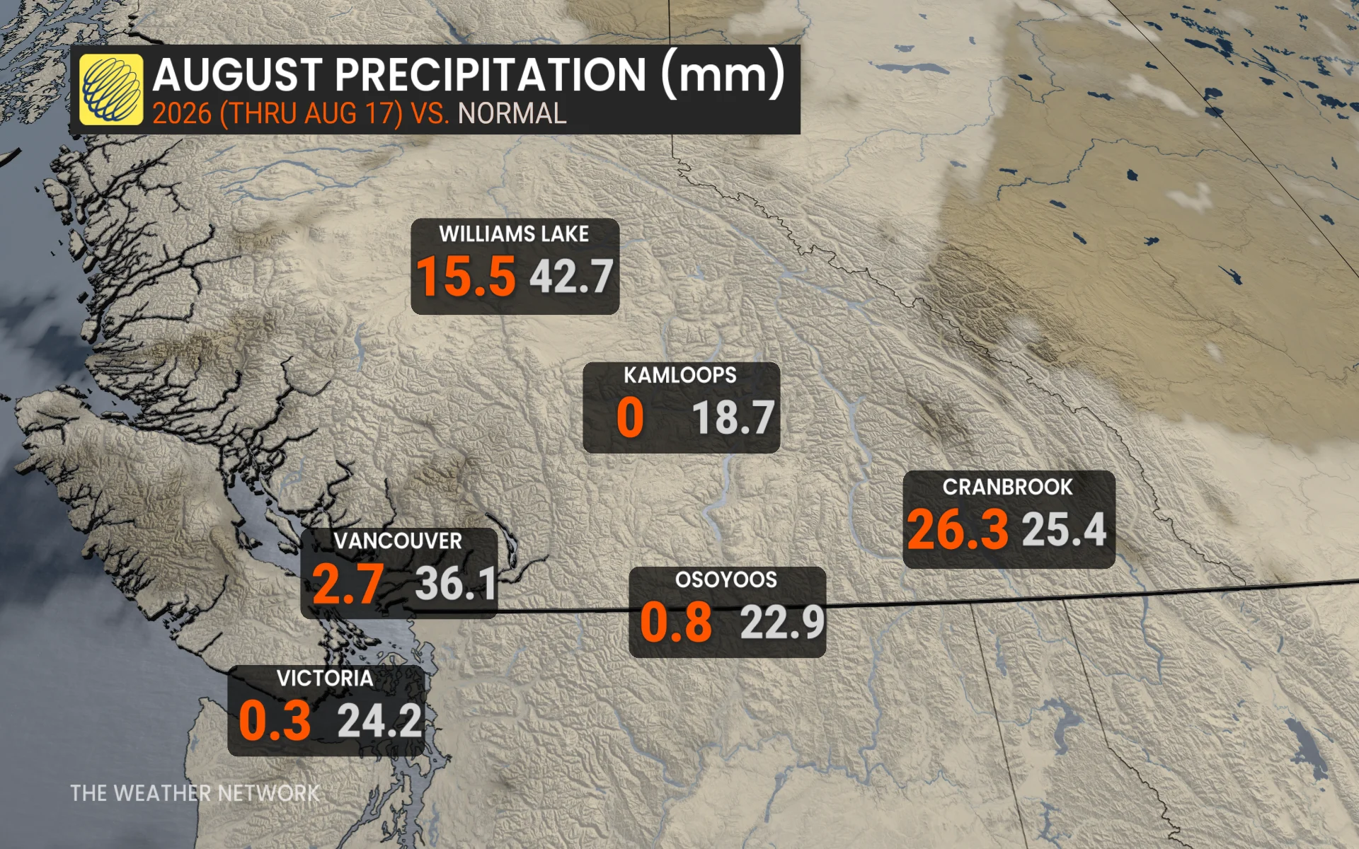 Baron - August precipitation in BC