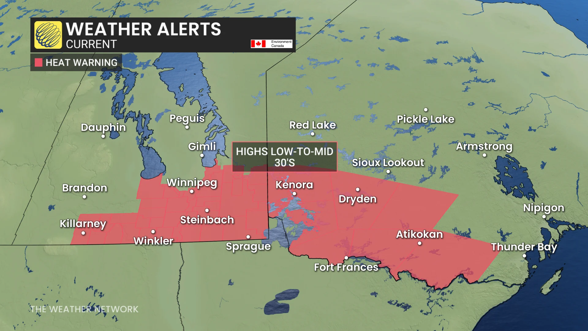 Manitoba and northwestern Ontario heat warnings