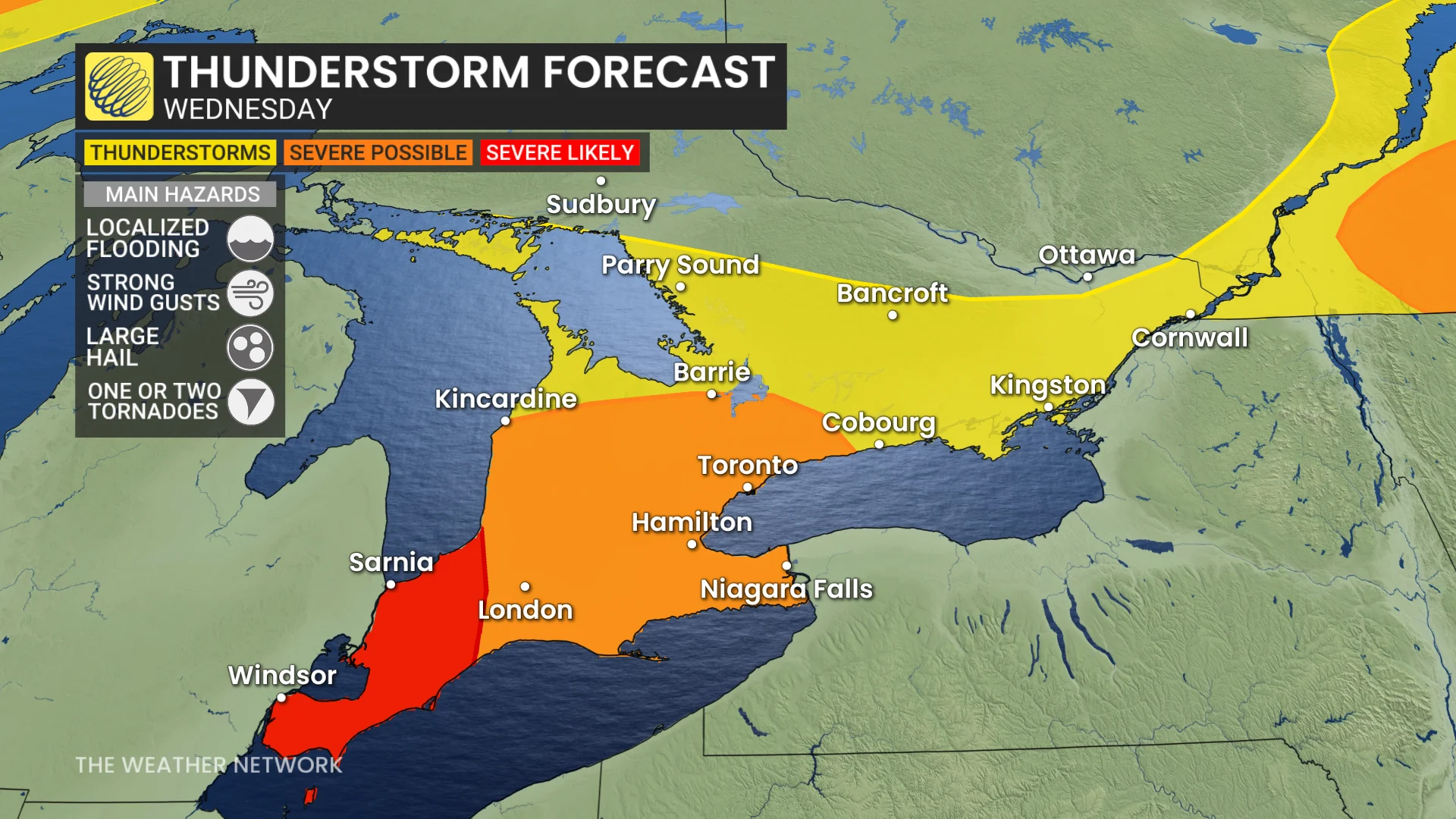 Ontario storm risk map Wednesday