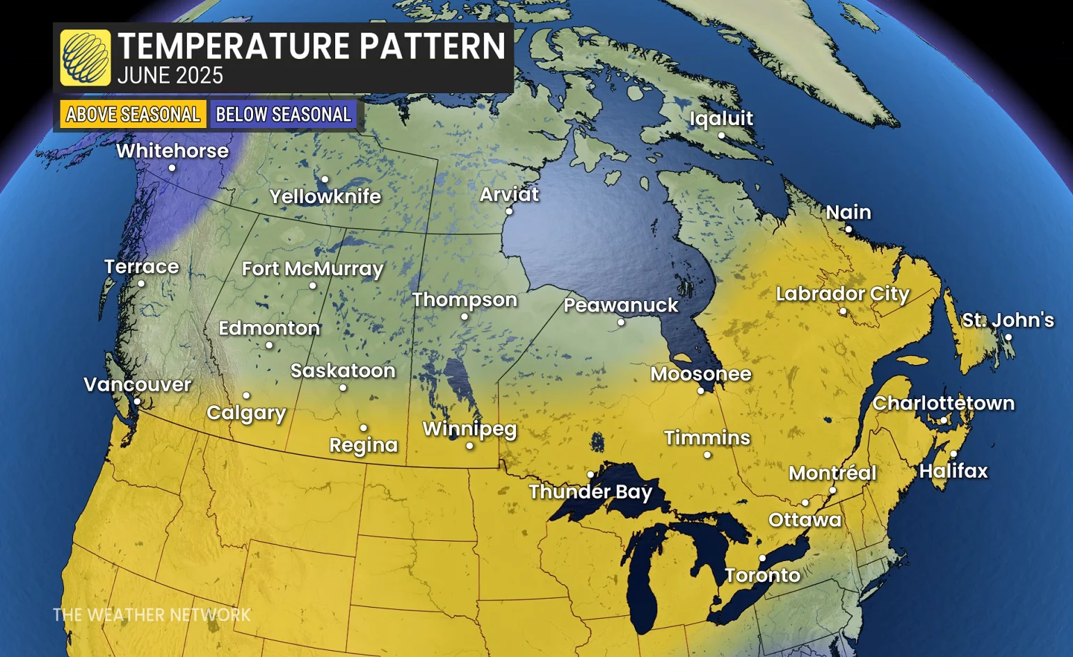 June 2025 temperature pattern Canada
