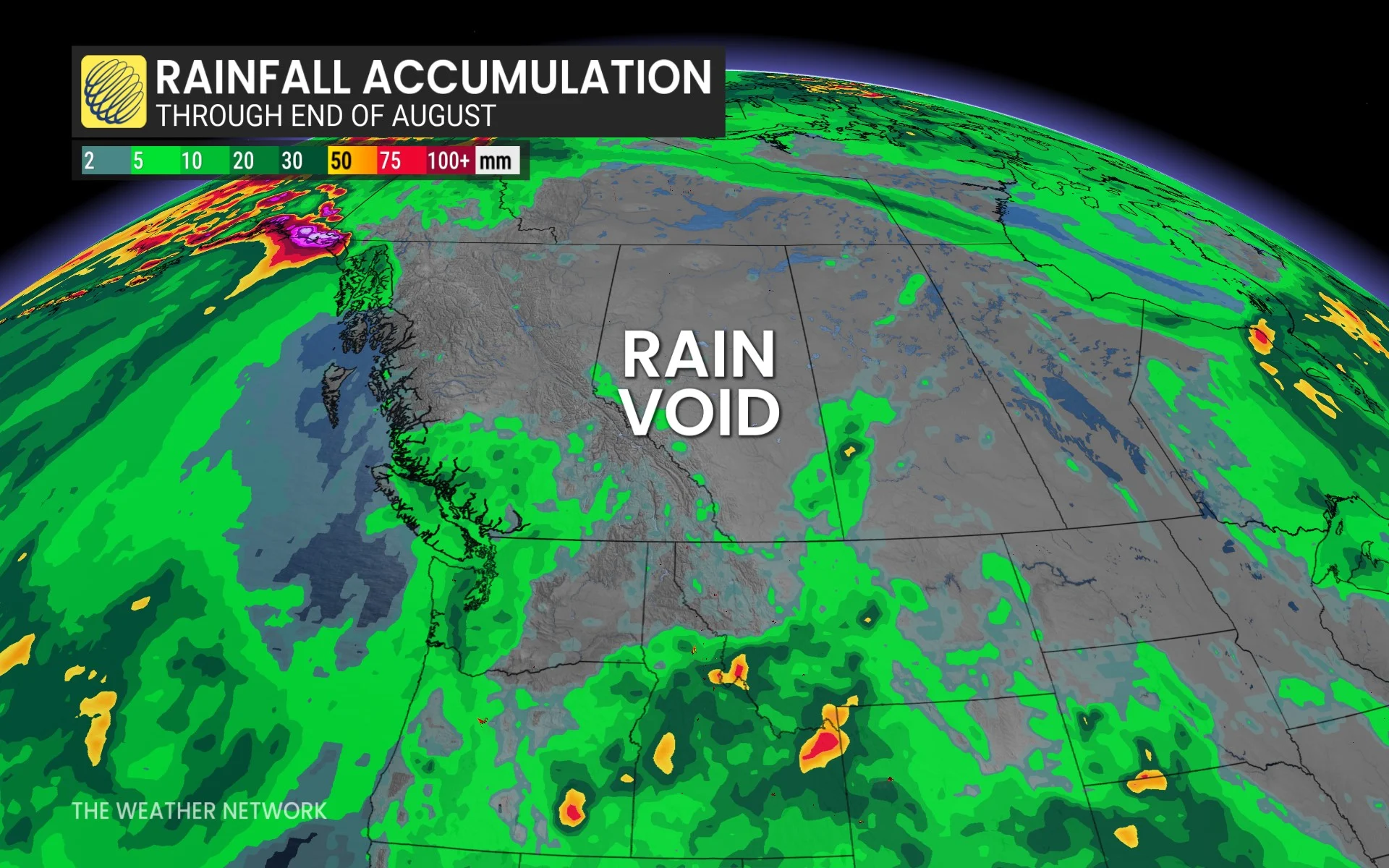 Alberta no rain graphic through end of August
