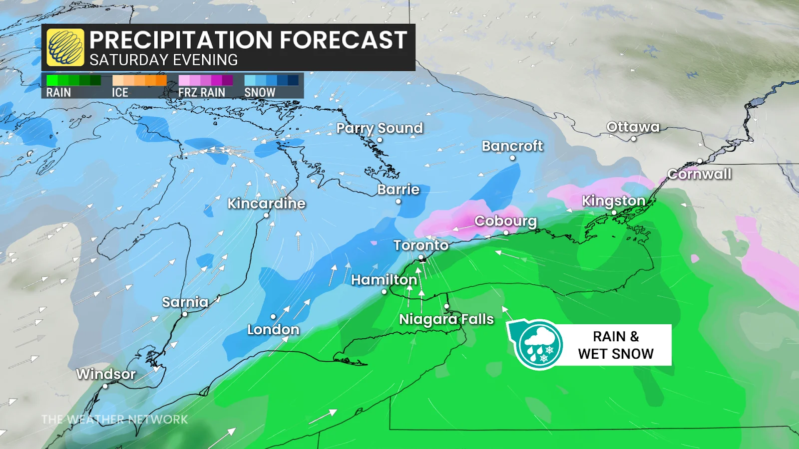 Ontario precipitation forecast Saturday evening