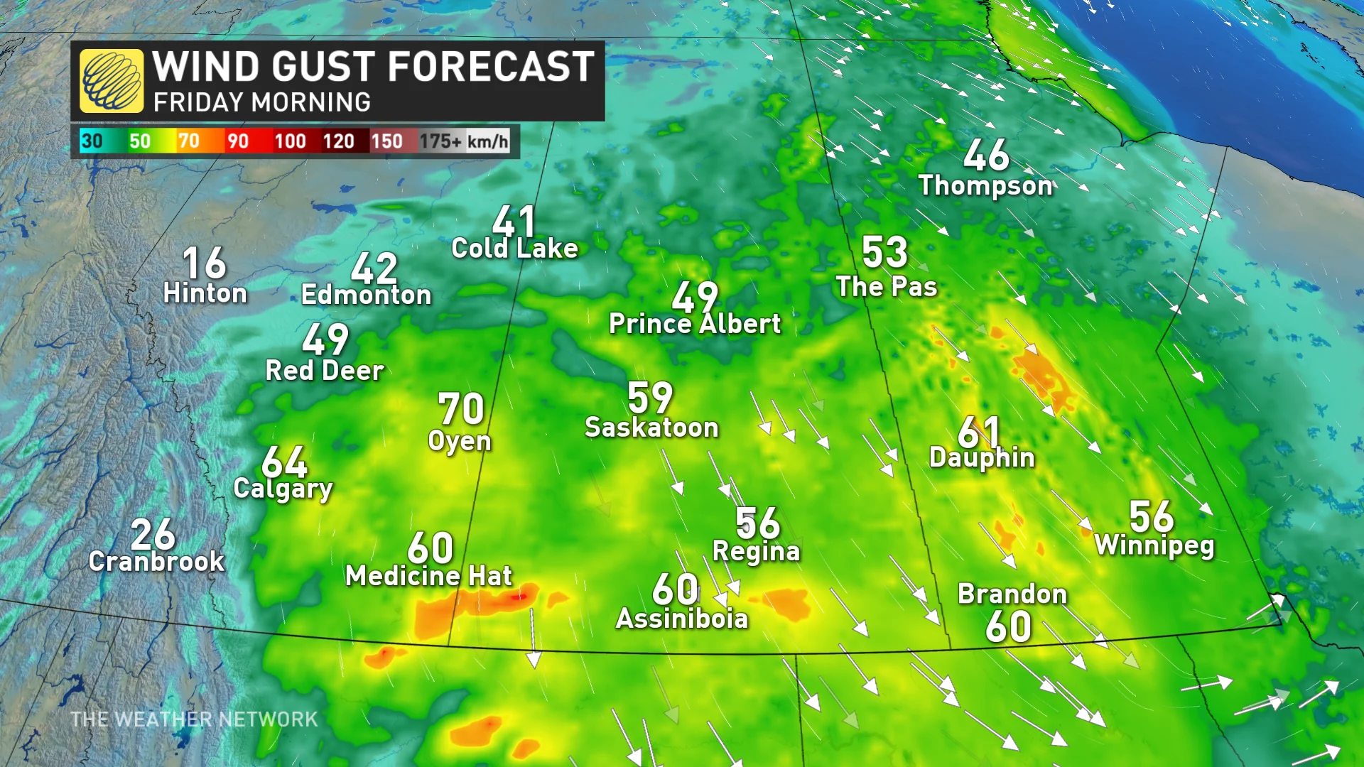 Baron - Friday morning wind gusts Prairies - Jan15