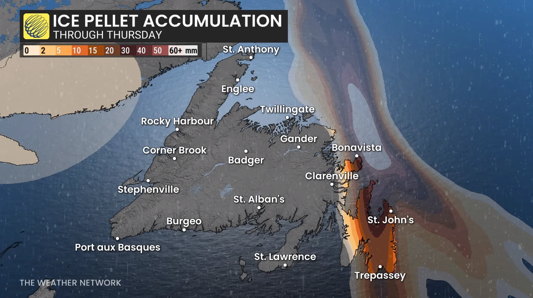 Newfoundland ice pellets through Thursday