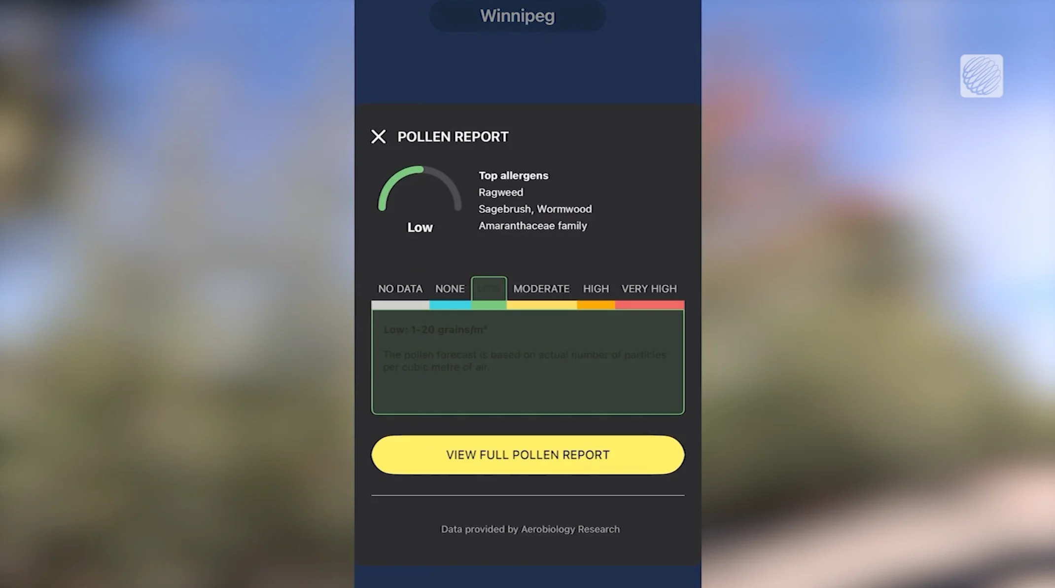 The Weather Network pollen forecast