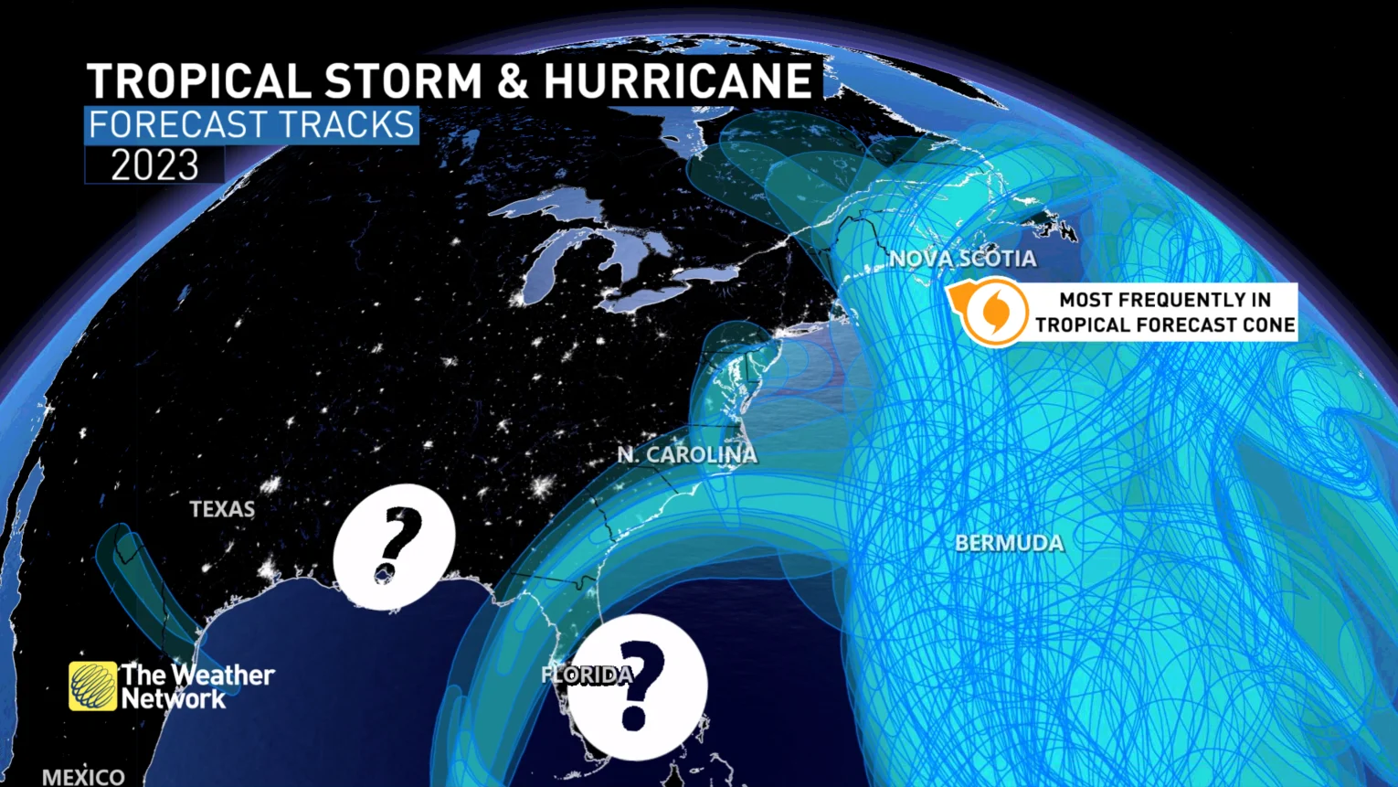 2023 Atlantic hurricane season cones of uncertainty