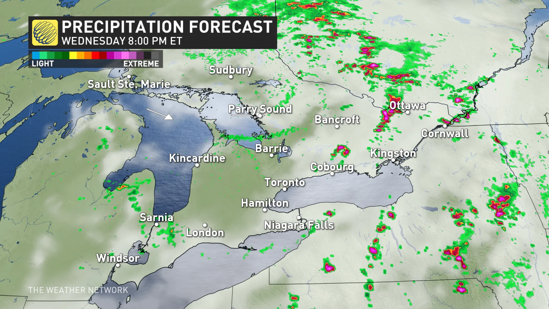 Ontario Quebec Wednesday evening precipitation timing