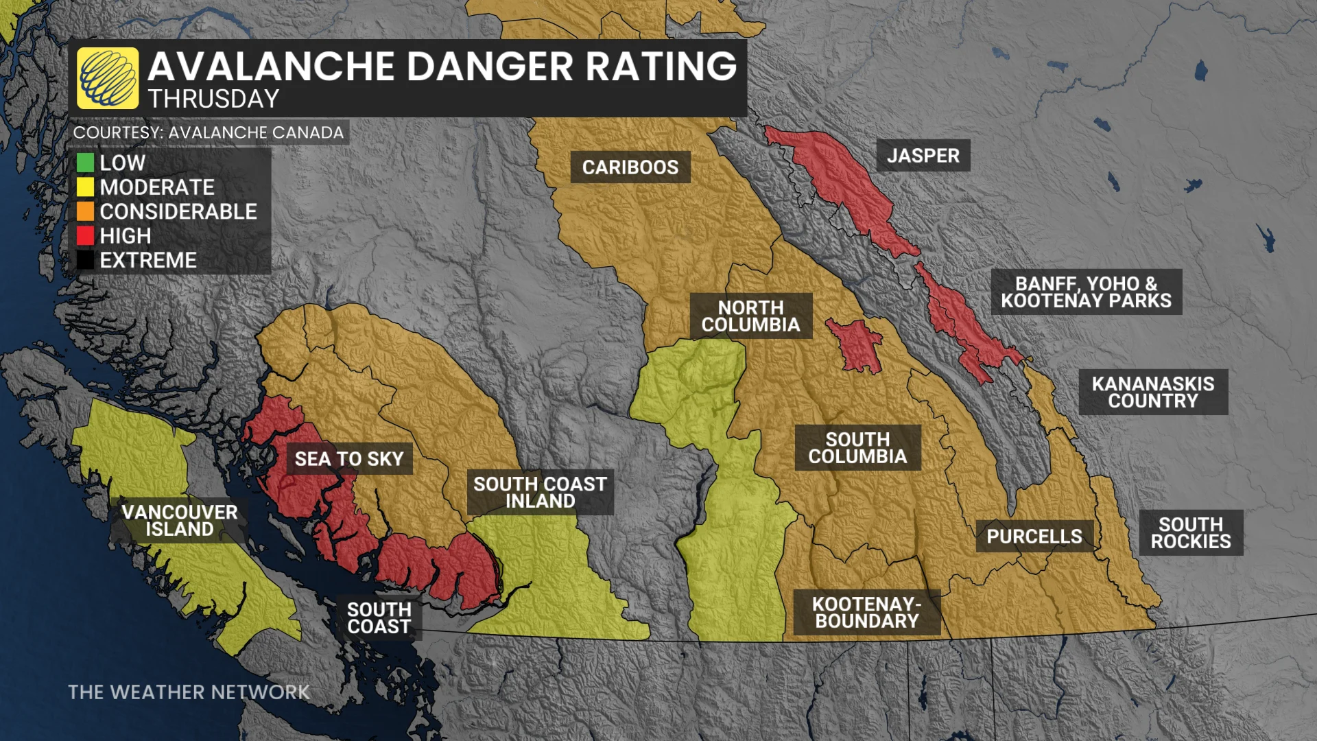 B.C. avalanche danger rating Thursday