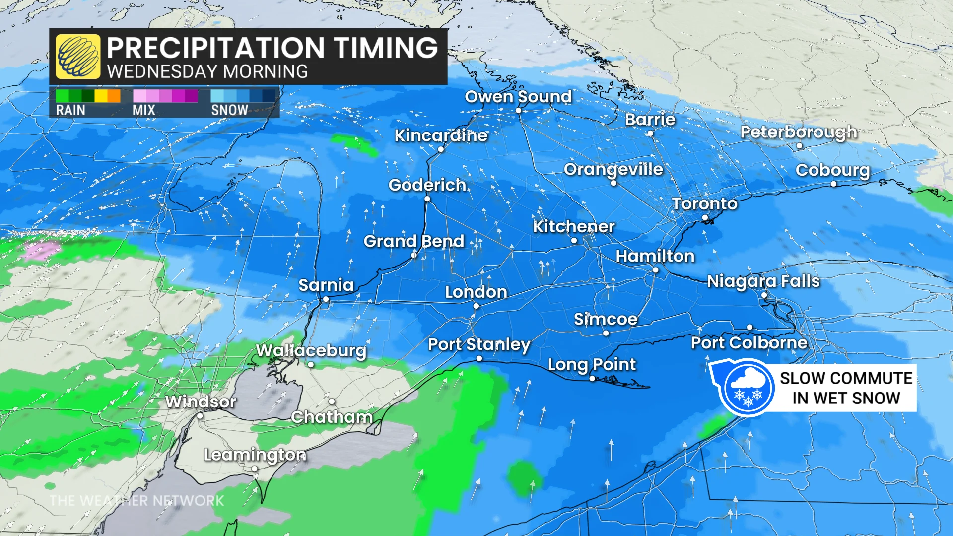 Ontario precipitation timing Wednesday morning
