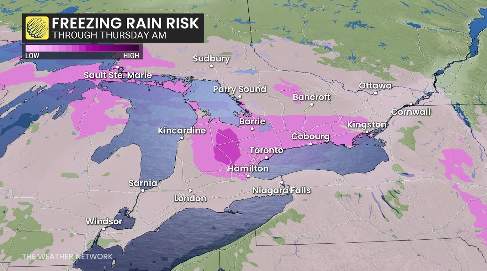 Ontario freezing rain risk through Thursday