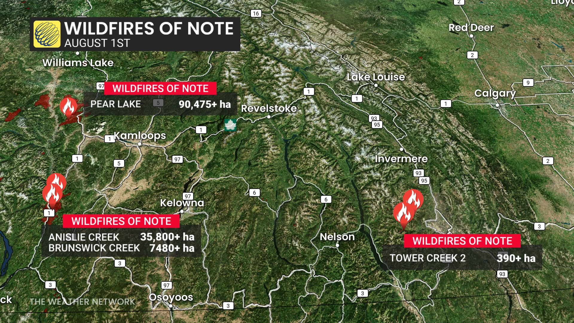 B.C. wildfires of note (Aug. 1, 2026)