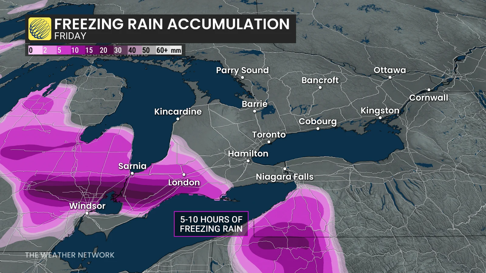 Ontario, Freezing Rain, Boxing Day, Storm, Snow, Snowfall, December 26, 2025. (The Weather Network)