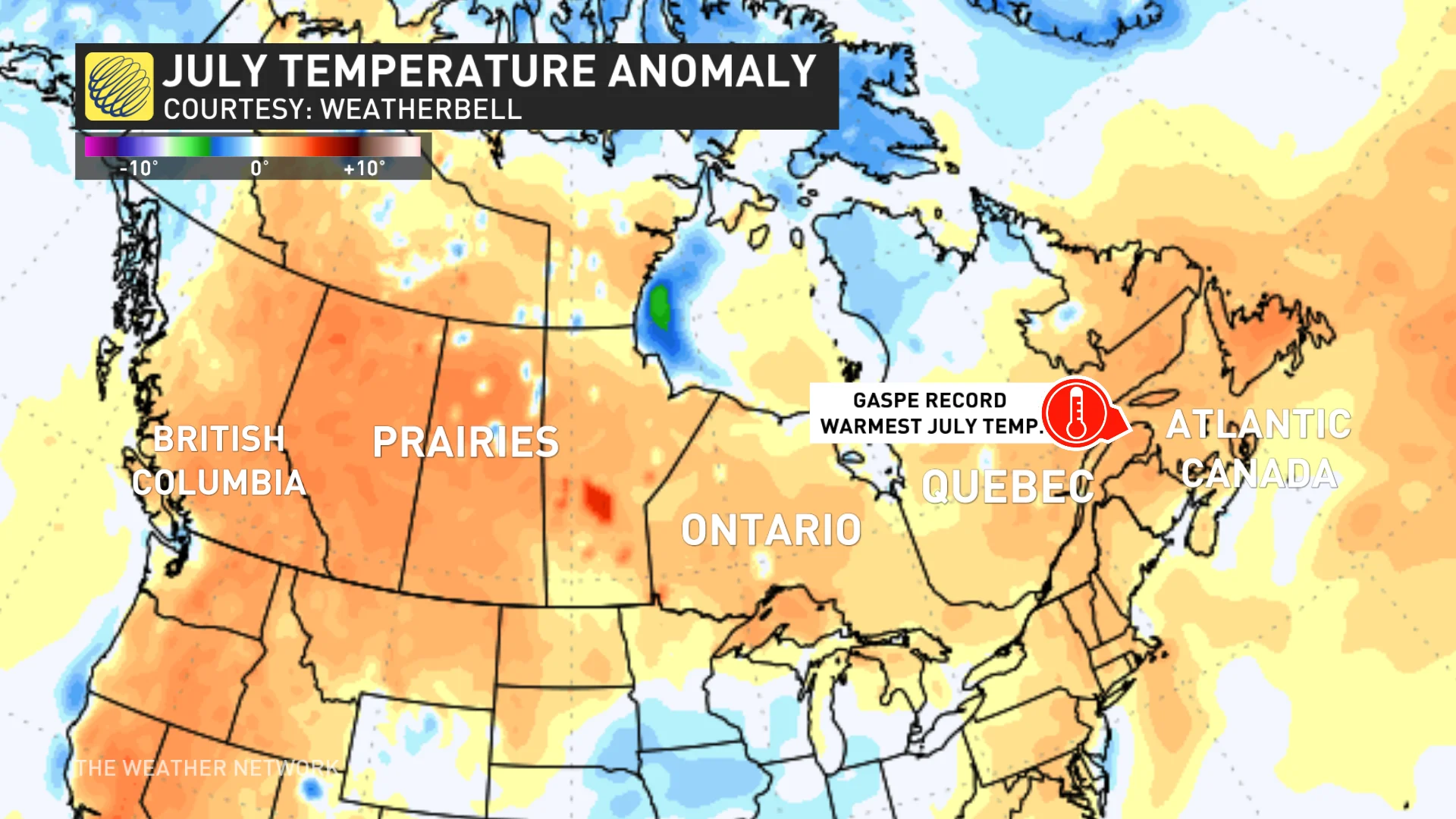 Canada temp anomaly July 2024