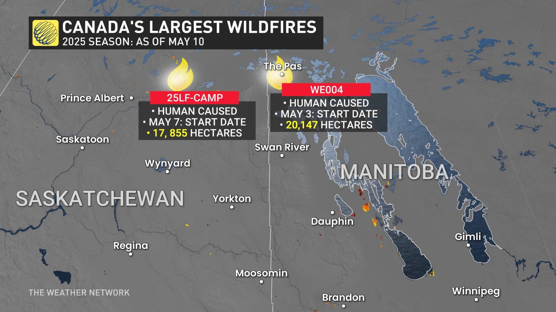 Canada's largest wildfires in 2025 as of May 10