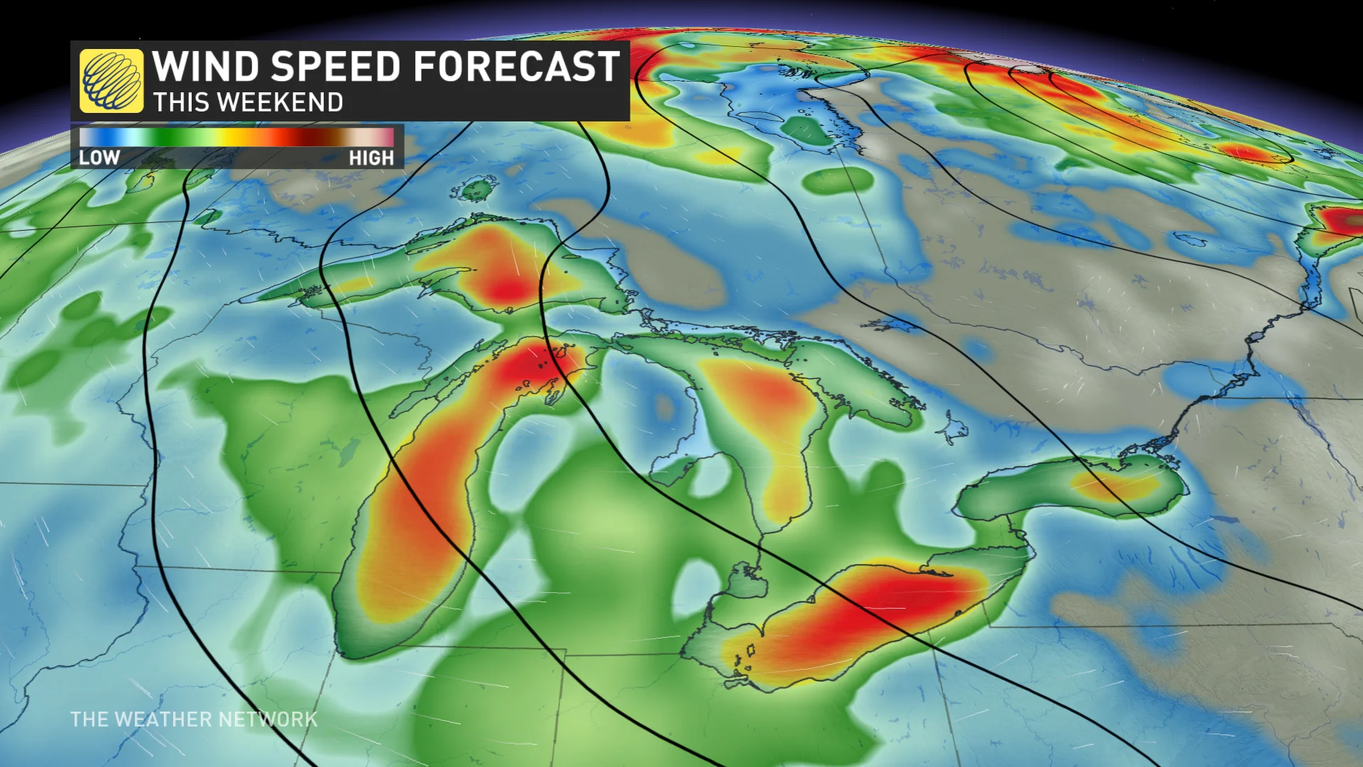 Ontario wind speed forecast this weekend