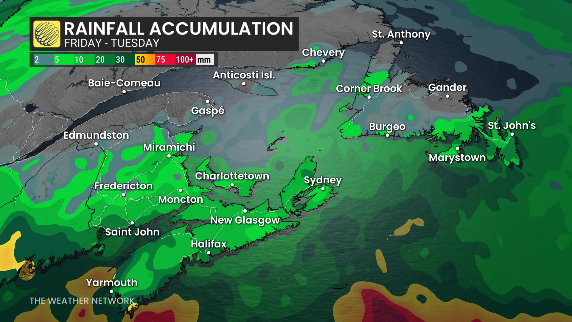 Maritimes rainfall through Tuesday