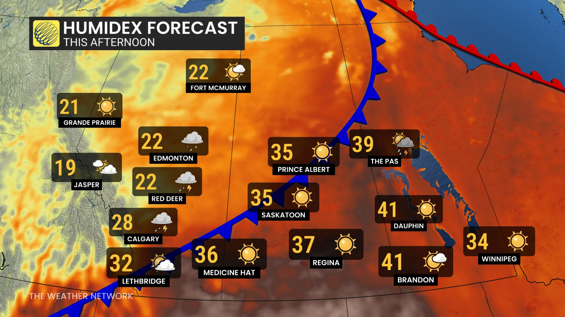 Baron - Prairies Wednesday temperatures - July9