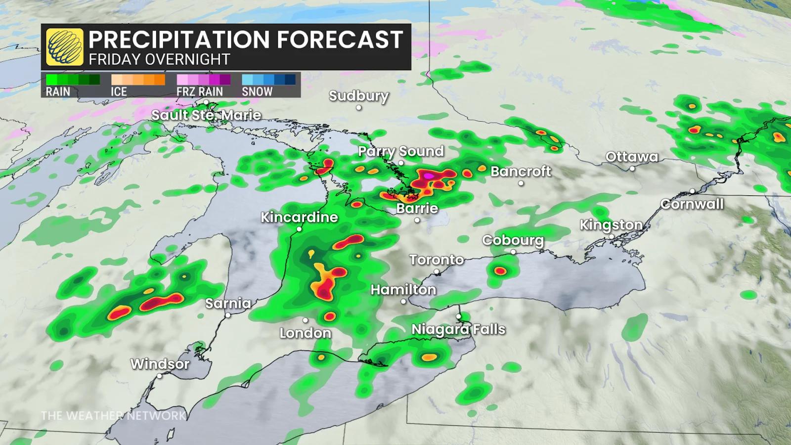 Ontario precipitation Friday overnight