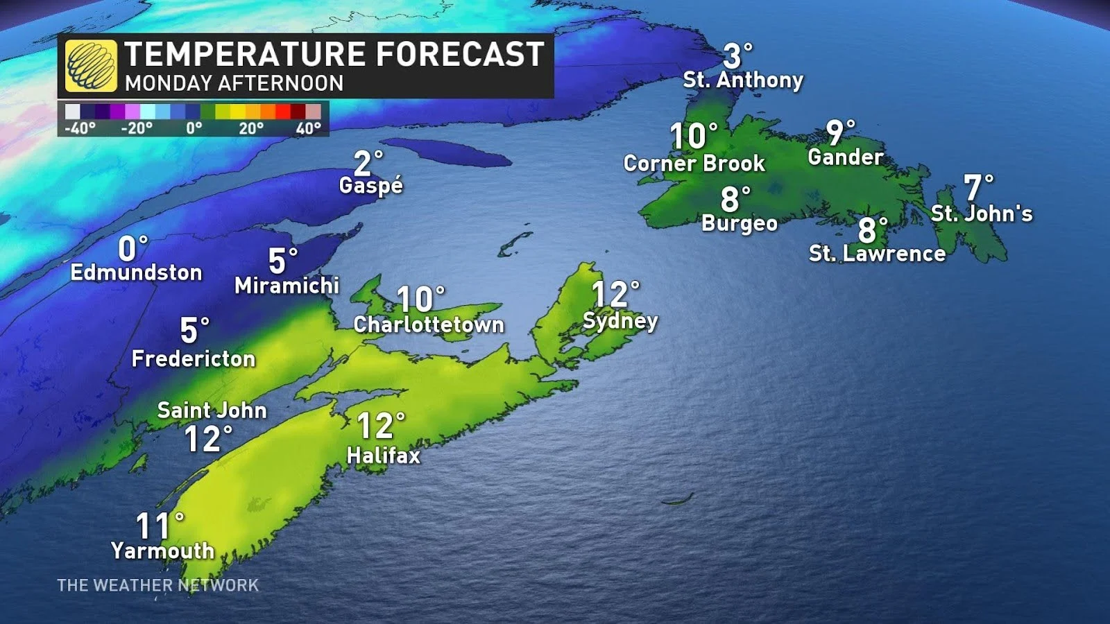 Atlantic temperatures Monday