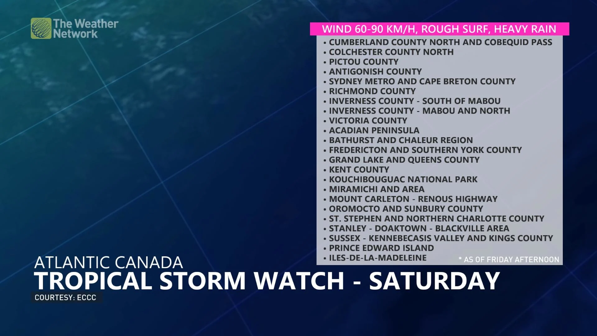 Maritimes Tropical Storm Watch 5pm September 15 2023