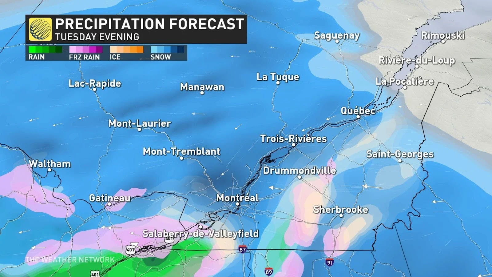 Quebec precip Tuesday evening