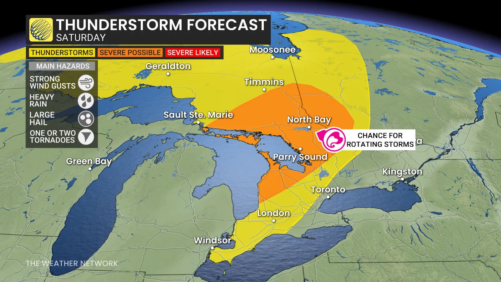 Ontario thunderstorm forecast Saturday