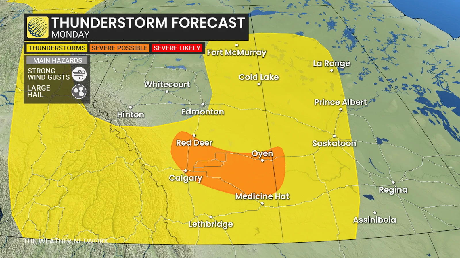 Alberta and Saskatchewan Monday thunderstorm risk - June 23, 2025