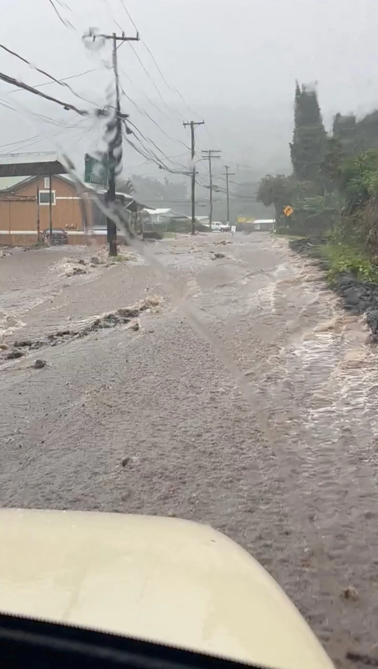 RETUERS: Flooding caused due to heavy rain brought in by Hurricane Lala in Hawaii county, Hawaii, U.S. August 15, 2026, in this screen grab obtained from a video. Hawaii Department of Transportation/Handout via REUTERS